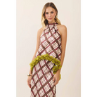 CT10283-Plaid Floral Applique Halter Top