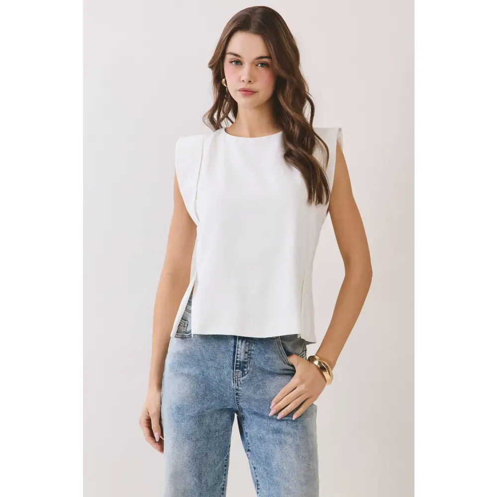 CT9930-Structured Shoulder Accent Sleeveless Top