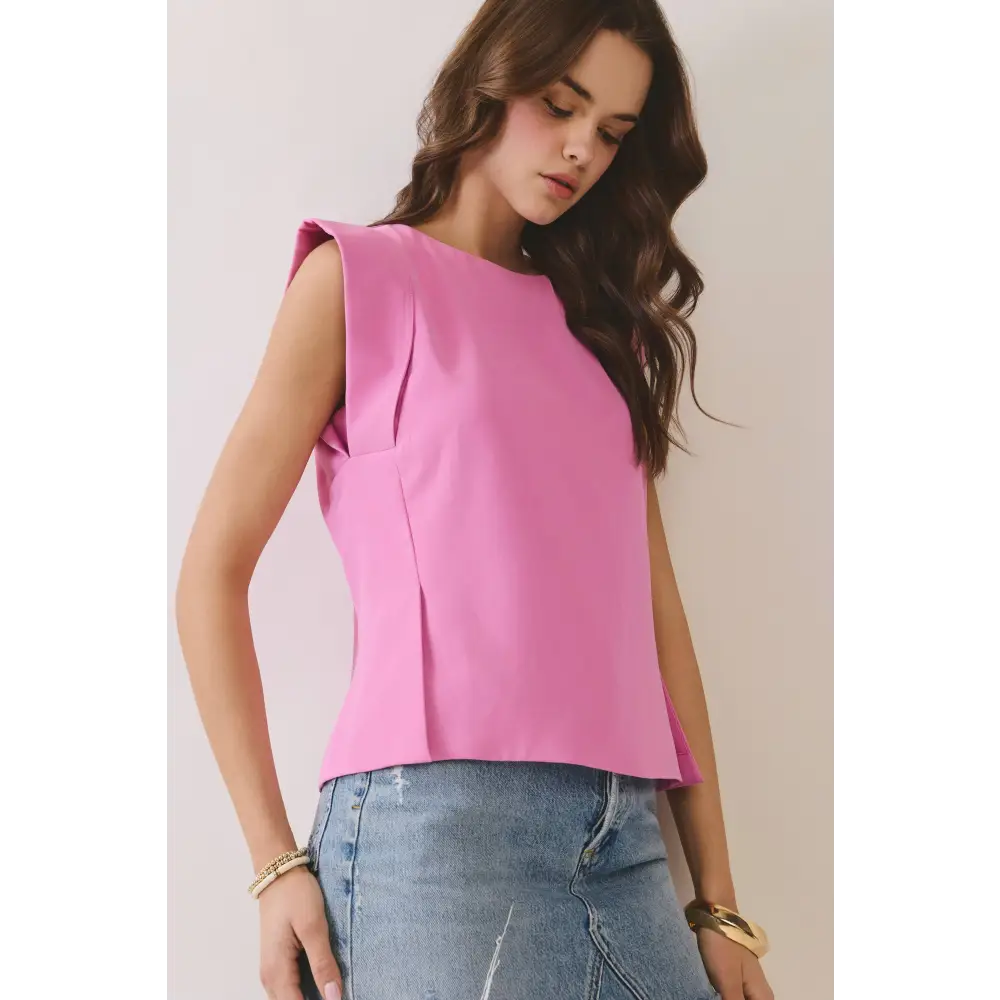 CT9930-Structured Shoulder Accent Sleeveless Top