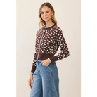 CW2683-Spotted Print Contrast Trim Knit Cardigan