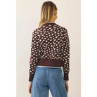 CW2683-Spotted Print Contrast Trim Knit Cardigan