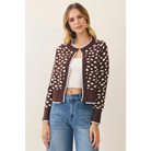 CW2683-Spotted Print Contrast Trim Knit Cardigan