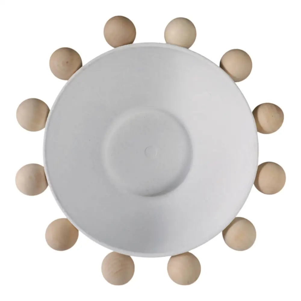 Decorative Bowl - White Wood/Metal Round Large Knobs 13 in.