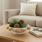Decorative Bowl - White Wood/Metal Round Large Knobs 13 in.