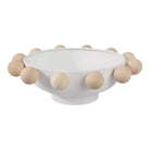Decorative Bowl - White Wood/Metal Round Large Knobs 13 in.