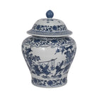 Decorative Jar - Blue Ceramic Blossoms Temple 15 in.