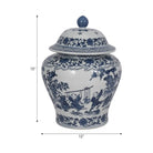Decorative Jar - Blue Ceramic Blossoms Temple 15 in.