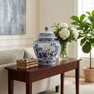 Decorative Jar - Blue Ceramic Blossoms Temple 15 in.