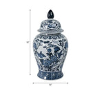 Decorative Jar - Blue Ceramic Flowers Temple Style 19 in.