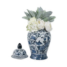 Decorative Jar - Blue Ceramic Flowers Temple Style 19 in.