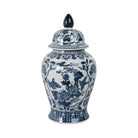 Decorative Jar - Blue Ceramic Flowers Temple Style 19 in.