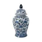 Decorative Jar - Blue Ceramic Flowers Temple Style 19 in.