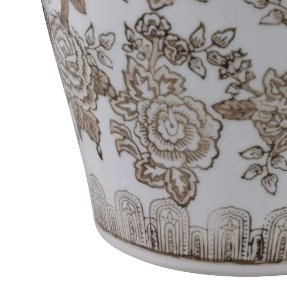 Decorative Jar - Brown/White Ceramic Chinoiserie Bird 12