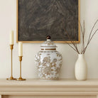 Decorative Jar - Brown/White Ceramic Chinoiserie Bird 12