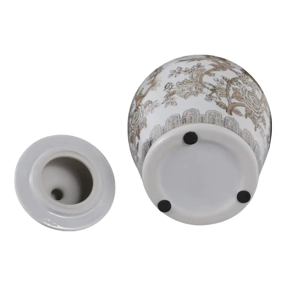 Decorative Jar - Brown/White Ceramic Chinoiserie Bird 12