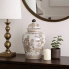 Decorative Jar - Brown/White Ceramic Chinoiserie Bird 12