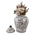 Decorative Jar - Brown/White Ceramic Chinoiserie Bird 12