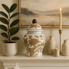 Decorative Jar - Brown & White Ceramic Tall with Lid 8 in.