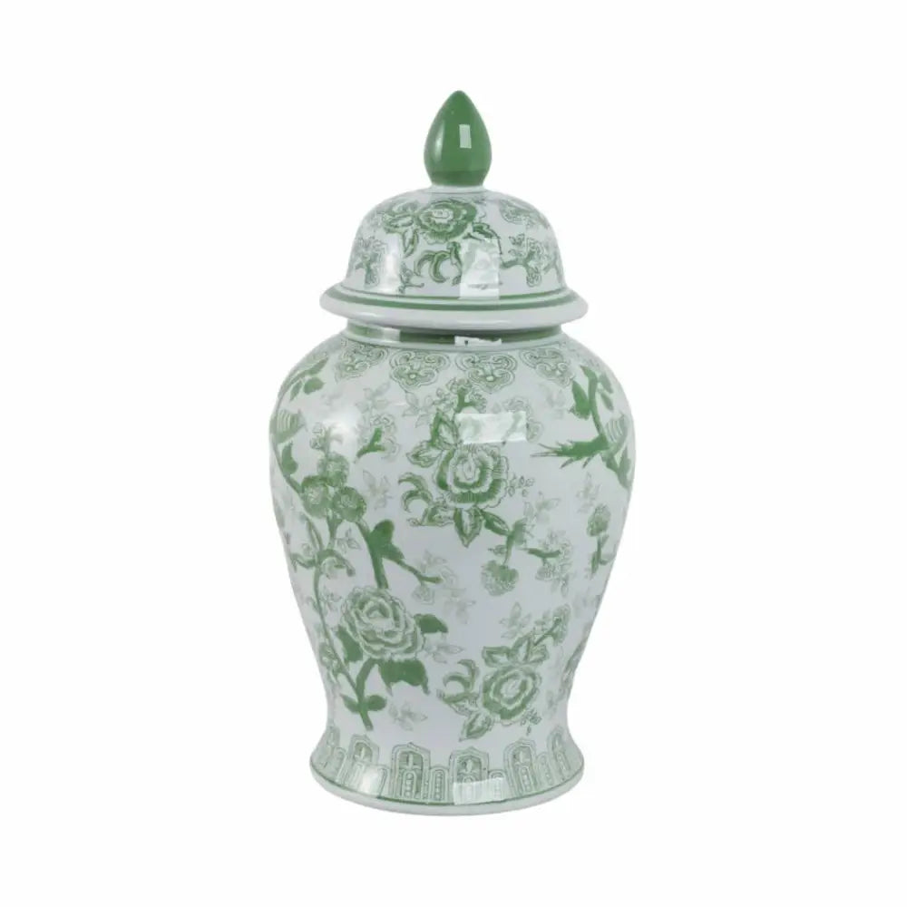 Decorative Jar - Green Ceramic Bird Flower Tall 18 in.