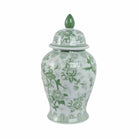 Decorative Jar - Green Ceramic Bird Flower Tall 18 in.