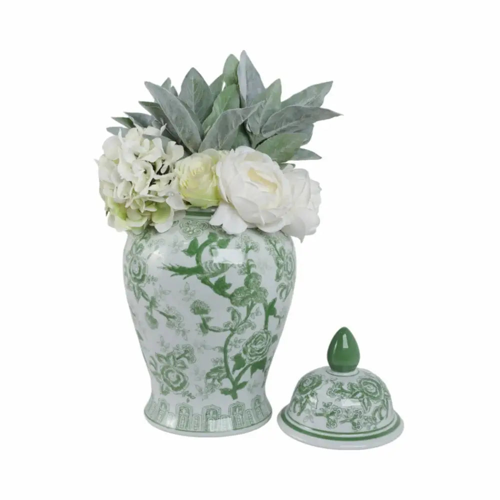 Decorative Jar - Green Ceramic Bird Flower Tall 18 in.