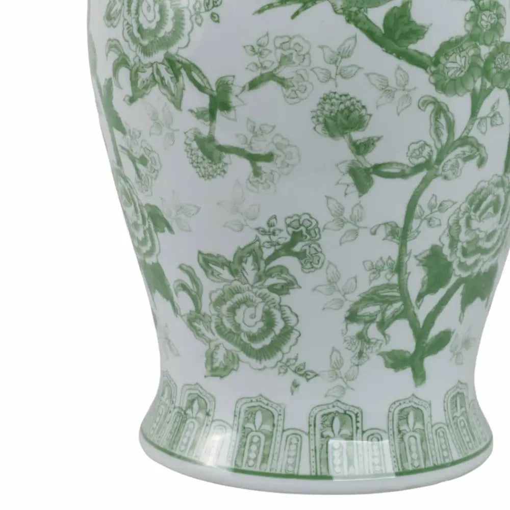 Decorative Jar - Green Ceramic Bird Flower Tall 18 in.