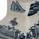 Decorative Vase- Blue Ceramic Chinoiserie Temple 15 in.
