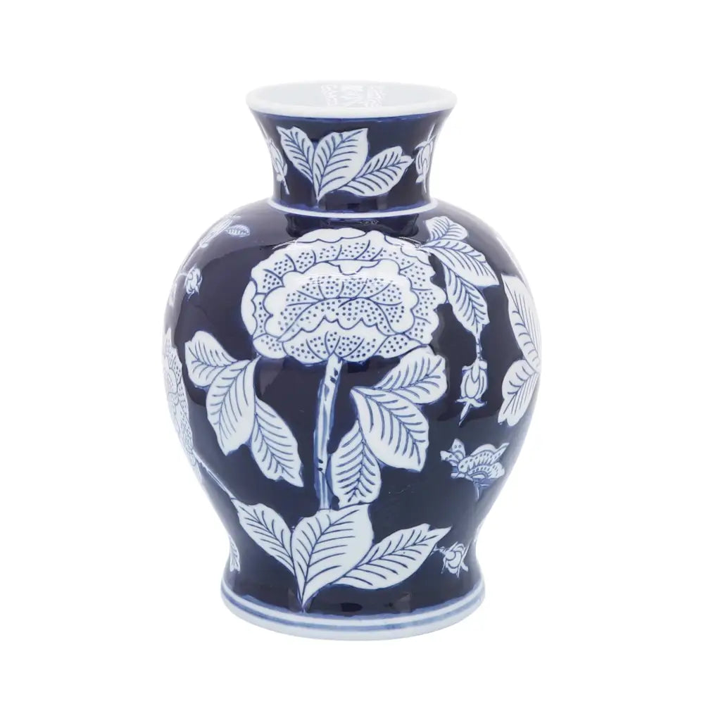 Decorative Vase - Blue Ceramic Floral Round Chinoiserie 9in