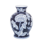 Decorative Vase - Blue Ceramic Floral Round Chinoiserie 9in