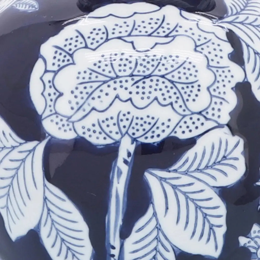 Decorative Vase - Blue Ceramic Floral Round Chinoiserie 9in