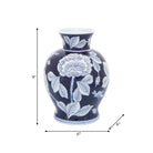Decorative Vase - Blue Ceramic Floral Round Chinoiserie 9in