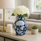 Decorative Vase - Blue Ceramic Floral Round Chinoiserie 9in