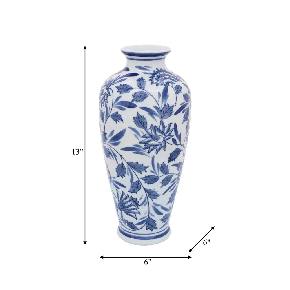 Decorative Vase - Blue/White Ceramic Chinoiserie 13 in.