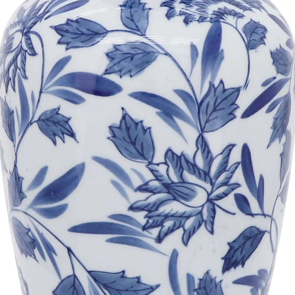 Decorative Vase - Blue/White Ceramic Chinoiserie 13 in.