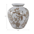 Decorative Vase - Brown/White Ceramic Bird and Vines 10 in.