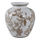 Decorative Vase - Brown/White Ceramic Bird and Vines 10 in.