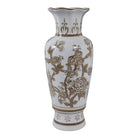 Decorative Vase - Brown/White Ceramic Bird and Vines 12 in.