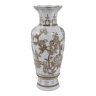 Decorative Vase - Brown/White Ceramic Bird and Vines 12 in.