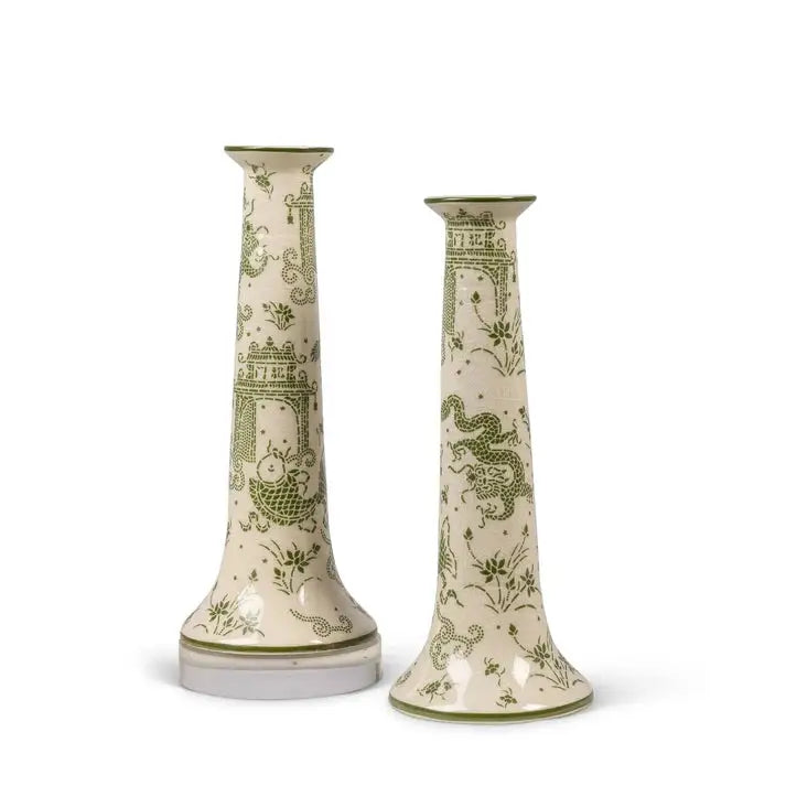 Dragon Pagoda Green Candle Holder Set of 2 - Candleholder