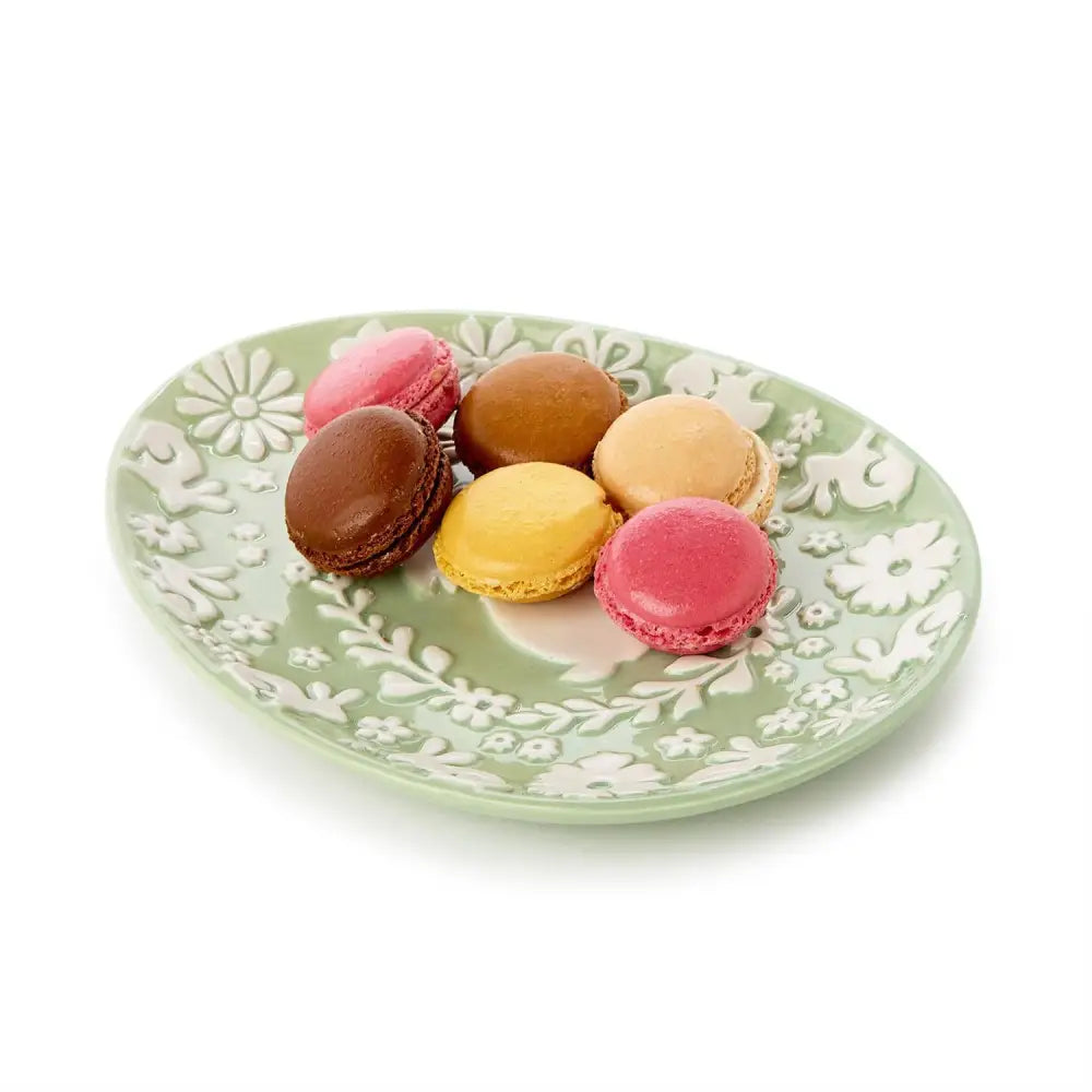 Easter Whimsy Bunny Relief Pattern Egg Shape Plate - Easter