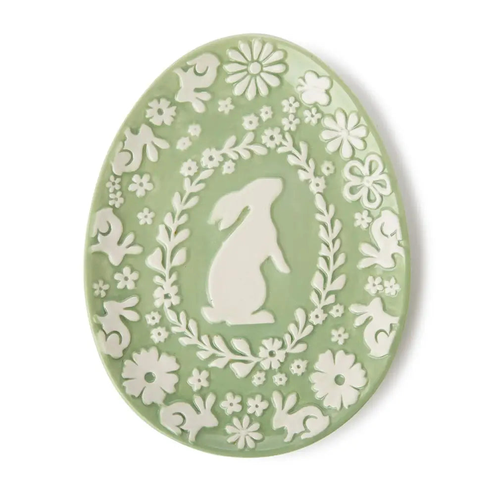 Easter Whimsy Bunny Relief Pattern Egg Shape Plate - Easter