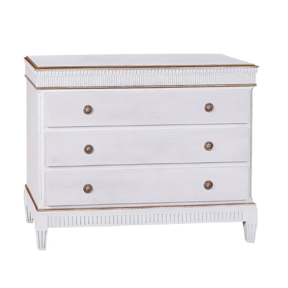 Elliott Blue with Gold Trim Three Drawer Chest - White - Chest