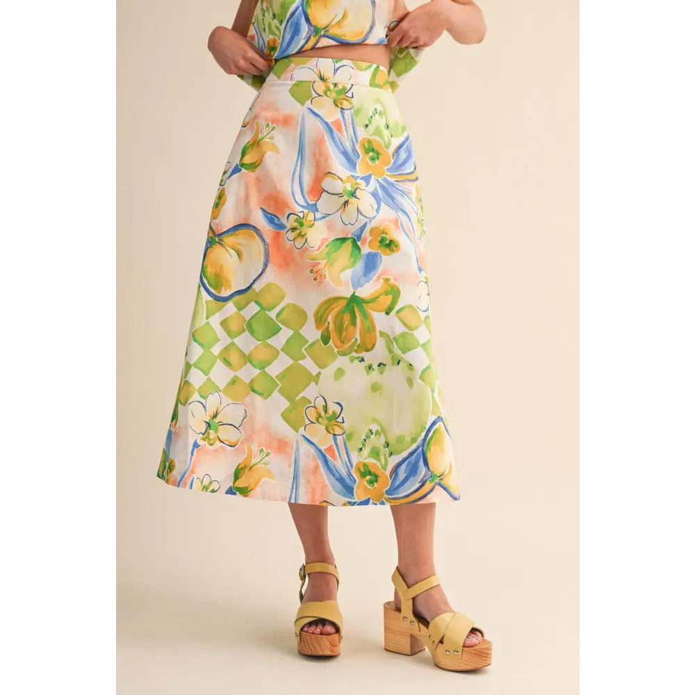 EXCLUSIVE FLORAL PRINT CROP TANK AND MIDI SKIRT SET MPST4719