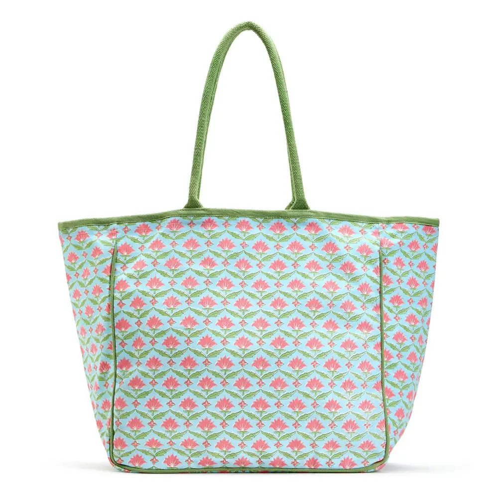 Floral Block Printed Tote Bag - Gifts