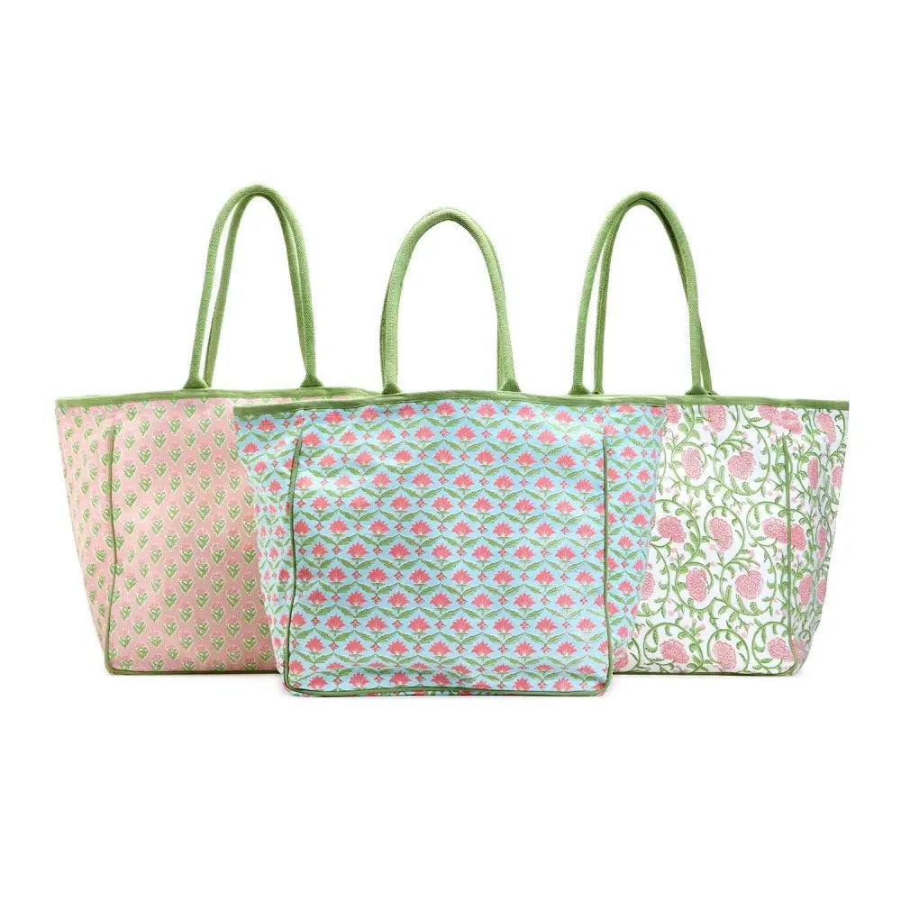 Floral Block Printed Tote Bag - Gifts