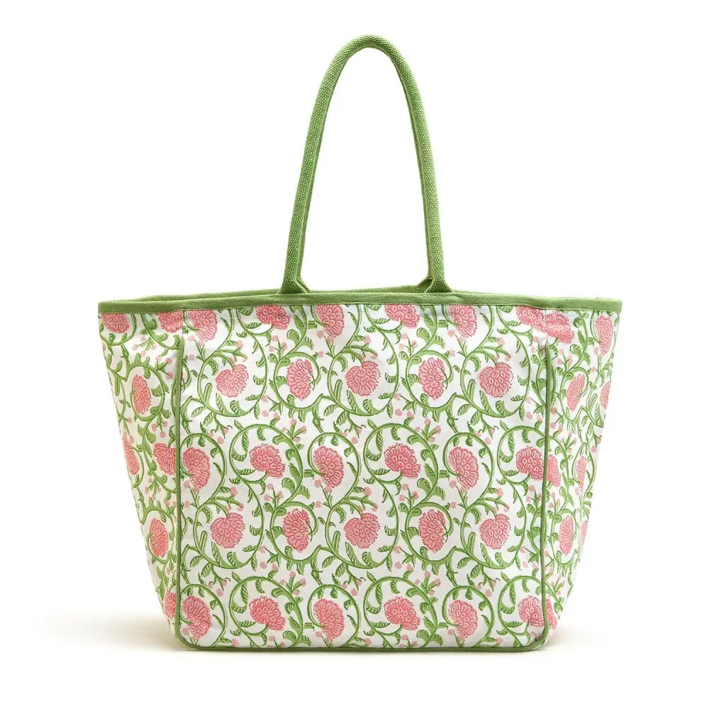 Floral Block Printed Tote Bag - Gifts