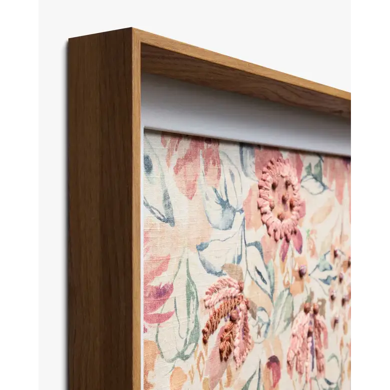 Floral Embroidered Wood Framed Print - Artwork