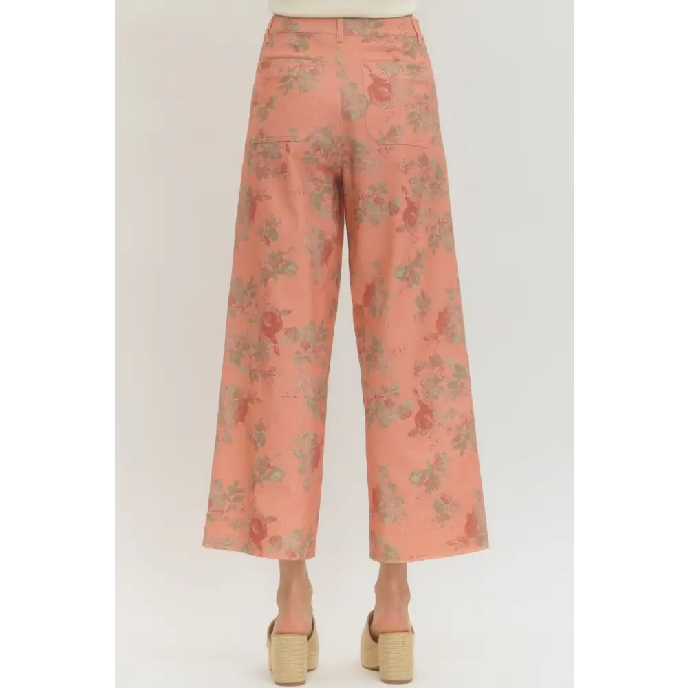 Floral Pattern Mid-Rise Pants - Pants