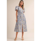 FLORAL PRINT BUTTON DOWN BELTED MIDI DRESS MDR4747