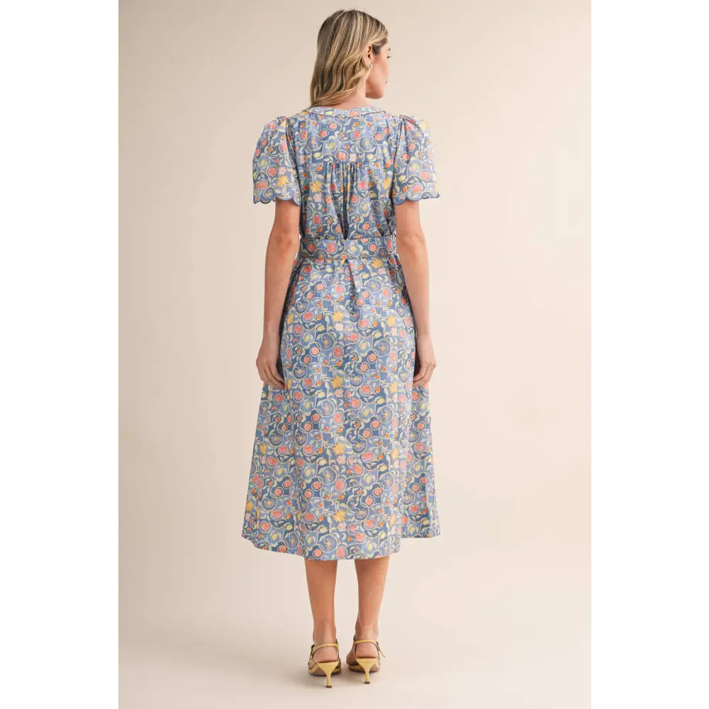 FLORAL PRINT BUTTON DOWN BELTED MIDI DRESS MDR4747